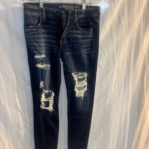 American Eagle Outfitters Women's Dark Blue Distressed Jeans